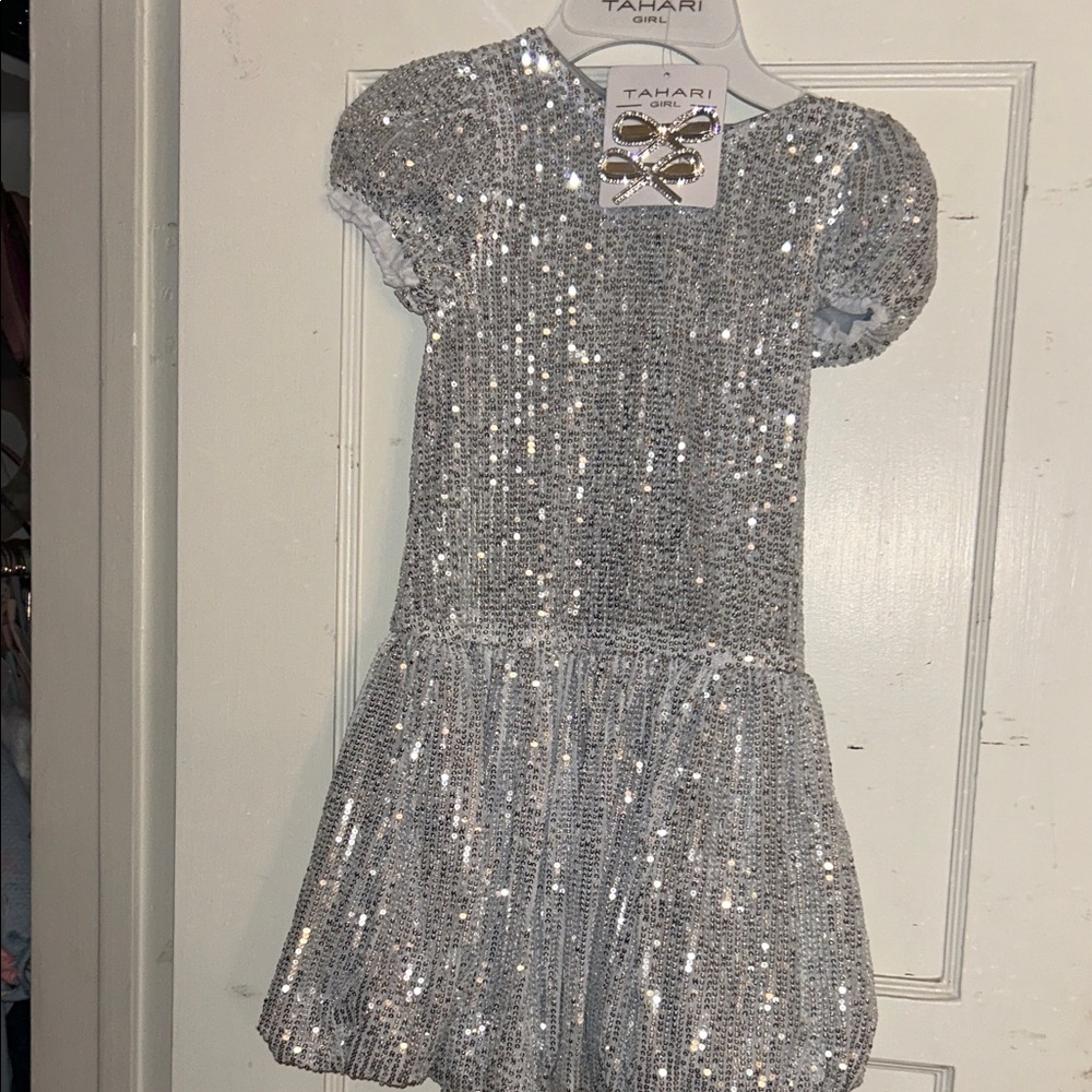 Tahari Glittering Silver Sequin Dress